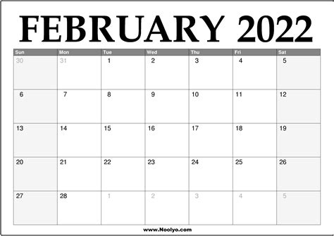 February 2022 Calendar Free Printable